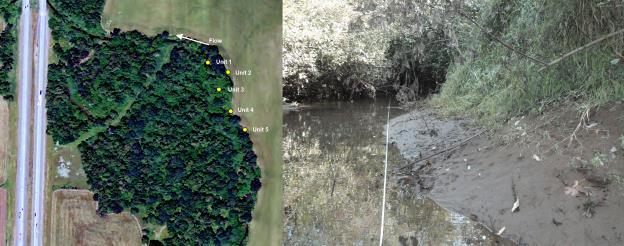 Figure 4: The Calapooia 1 dispersed site (map on left, photo on right).