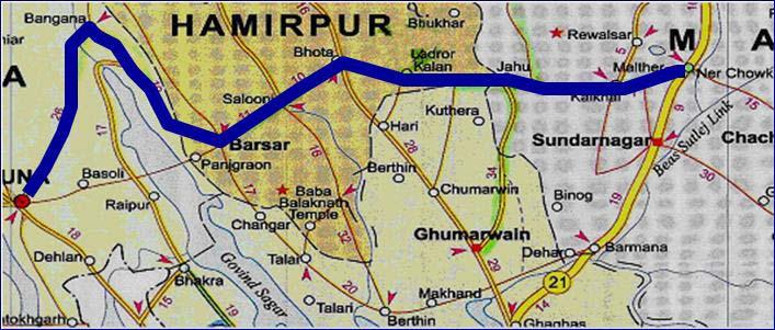 Therefore the first five kms in the State of Punjab is not coming within the purview of this project. Una town is located at Chainage 18.000 