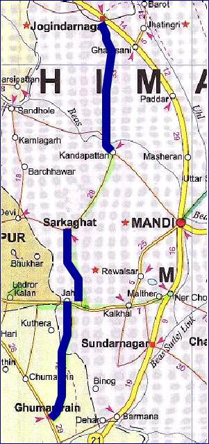 The total road length of this road is 82.9 km. The complete road covers three districts i e Bilaspur, Hamirpur and Mandi.