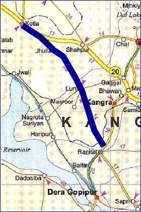 Corridor No Description of road link with principal towns or settlements Length SOS proposal 15 &16 Dehra - Ranital - Kotla 59.68 kms Total length of the road is 59.6 kms.