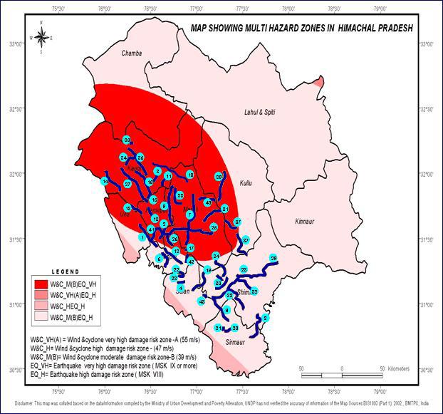 (c) Soil Erosion EXHIBIT 5.10 : PROJECT ROAD IN RELATION TO MULTI HAZARDOUS ZONES IN HP The agencies causing erosion in the Himalayas are water, wind, gravity and ice or glaciers.