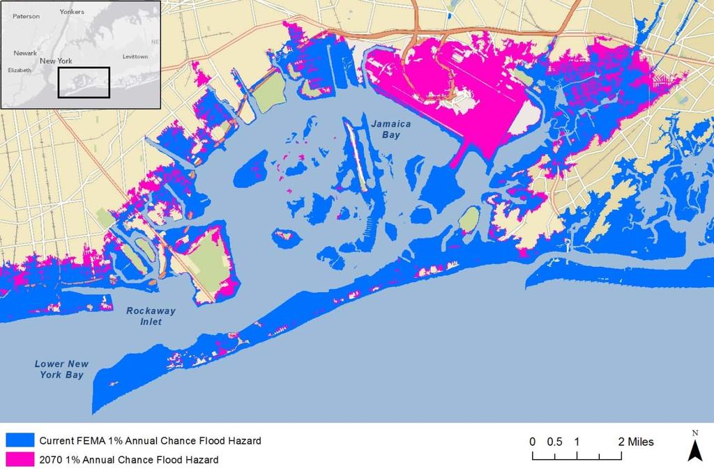 Scale of the Flooding Problem Blue illustrates current 1% annual chance of flooding Purple