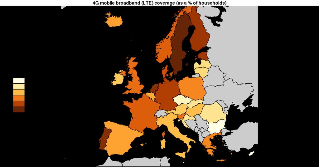 4G Coverage in Europe (2012) Portugal (89%) is leading 4G coverage with Sweden (93%)