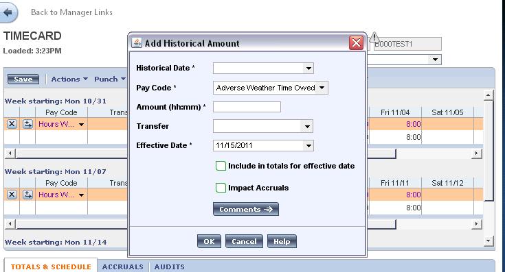 Pay Code: Select the appropriate Pay Code Amount: number of hours (negative if removing hours