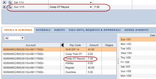 Note: It is also possible to payout Comp Payout from the employee s timecard by simply entering a Pay Code edit using the Comp OT Payout or Comp Payout pay code on the last day of the pay period.