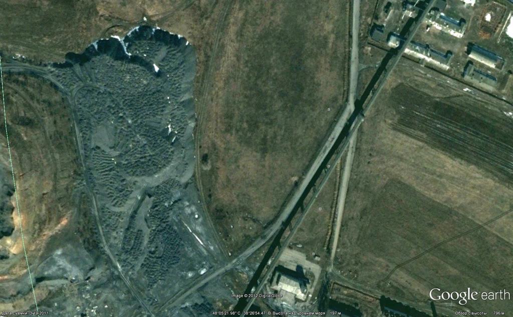 for sorting rock dump is located on the industrial site of the former Shakhtarska- Glyboka mine, the southeast suburb of Shakhtarsk