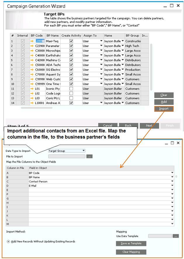 Figure 8-16: Import external contact list The final step executes the wizard, and creates a campaign document.