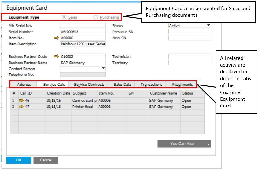 9.2 Equipment Cards As we mentioned before, the CEC can be created automatically. However, it is also possible to create it manually from the Main Menu Service Equipment Card.