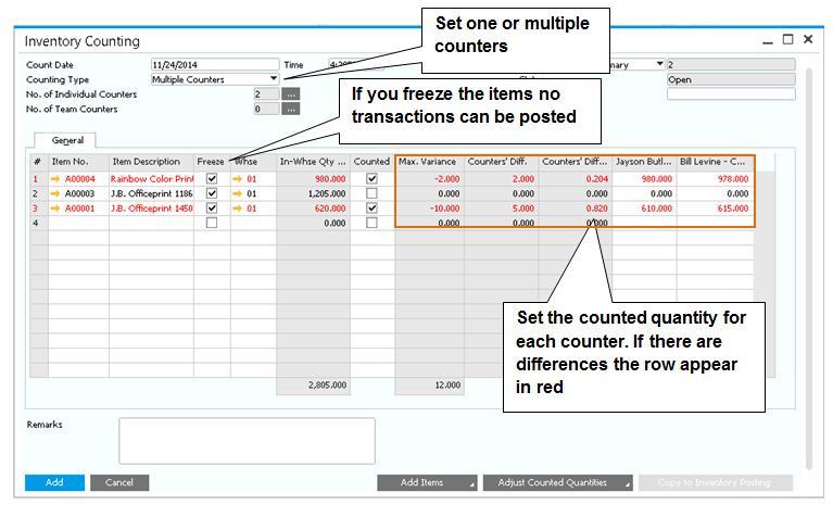 Figure 12-11: Inventory Counting Once you save the inventory posting, the item is no longer frozen and the next inventory count date is determined based on the item cycle count code.
