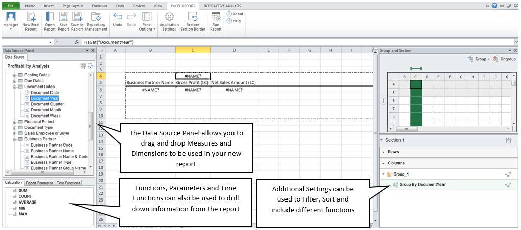If a new user report is created, you will have the possibility to save them back in SAP Business One and access them from the Main Menu, under the Excel Reports and Interactive Analysis module.