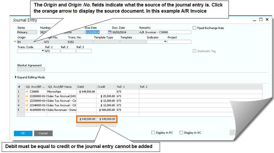 Business One modules. When a journal entry is added manually, it is recorded immediately and cannot be deleted only reversed. (To do so, see Reversing Transactions later in this chapter.