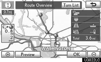 When your vehicle is on a freeway, the detour distance selections are 5, 15, and 25 miles (km).