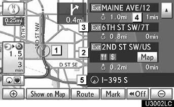 Route guidance screen During route guidance, various types of guidance screens can be displayed depending on conditions.