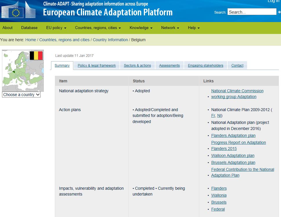 European countries adaptation policies Presenting information based on official country reporting (updated until early 2017) Summary of national