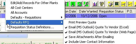 Options Edit/Add Records For Other Plants provides a way for the user to access or create requisitions from other plants.