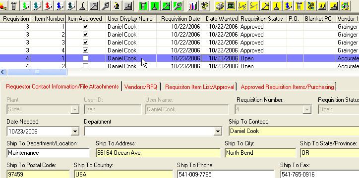 Purchase Requisition Approval Purchase Requisition Approval - Editing Contact Information and Vendors To access the Purchase Requisition Approval click on the in the button bar.