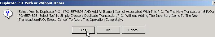 Select the tab labeled Transaction Item List/Receive Items. Follow these steps to duplicate a P.O. with all of the P.O.s items: 1. Check the checkbox labeled Show POs (near the bottom of the screen).