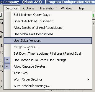 Merging Vendors Overview of Global Vendors and Merging Vendors NOTE: Merging vendors is a function designed for legacy users (MaintSmart 3.3 or lower) of MaintSmart that used multiple plants.