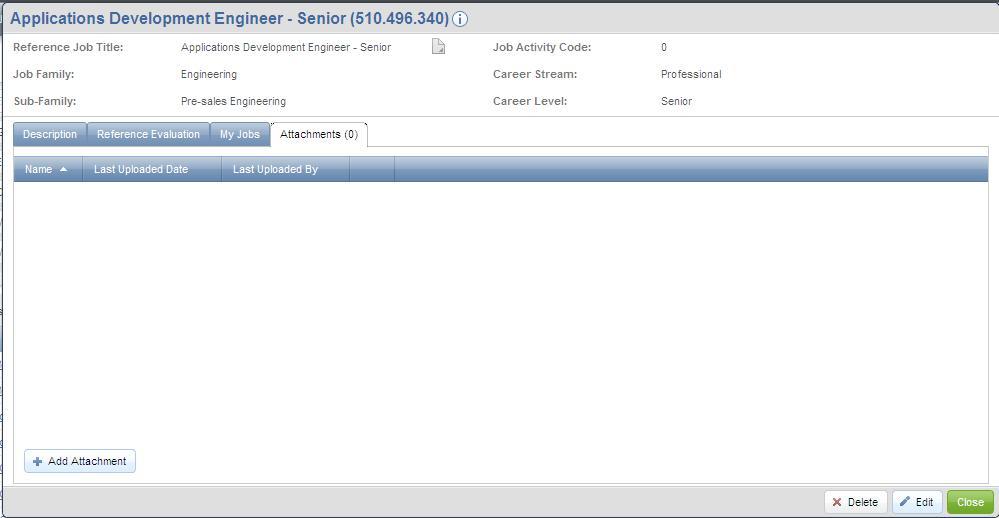 My Jobs Tab On the Reference Jobs Detail pop-up, the My Jobs tab lists all the Job records that are associated to this Reference Job. A user may click on the Job to display the Job Details pop-up.