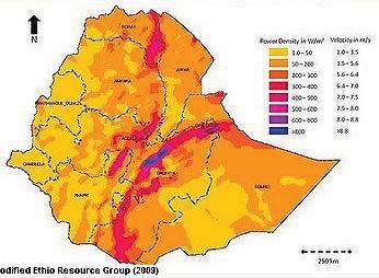 d) Wind With wind resources with a velocity of 5-6(m/s), Ethiopia s wind potential is estimated to be 10,000 MW[6,9].