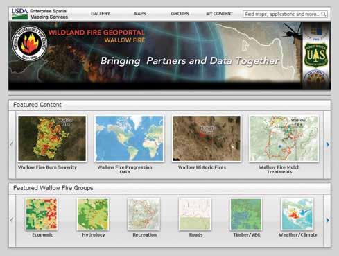 To facilitate collaboration, the Forest Service used a GIS to build the Wildland Fire Geoportal, a website to share