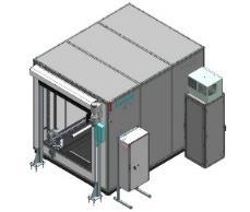 The picture shows the top view of a Quality Gate unit with two automatic doors for loading and