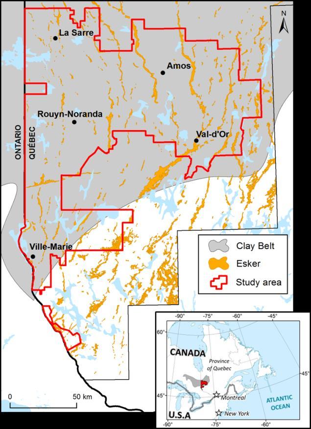2. STUDY AREA The study area covers approximately 20,000 km 2 in the administrative region of Abitibi-Temiscamingue, in western Quebec.