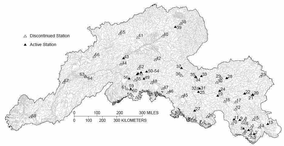 Flow statistics of three rivers near the headwaters of the