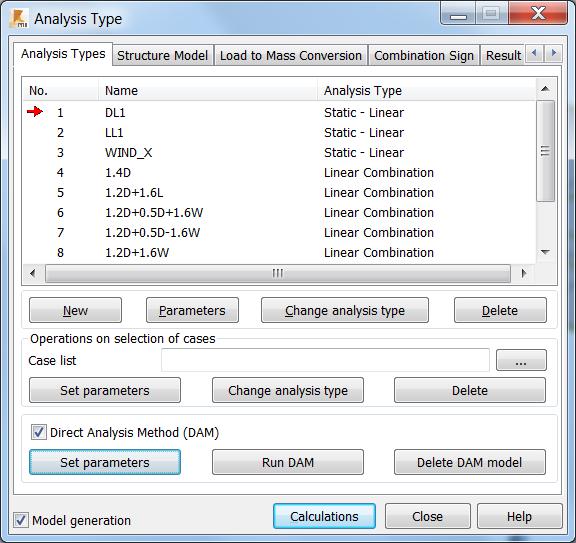 To initiate a DAM analysis open the Analysis Type window by selecting Analysis > Analysis Types... from the text menu. The Analysis Type window will now appear: 1 3 4 2 Analysis Type Window: 1.