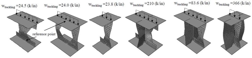Figure 11 shows the deformed shape at simulated failure for all five cases investigated using CB12x40. As stated above, simulated failure corresponds to a vertical displacement of 2 in.