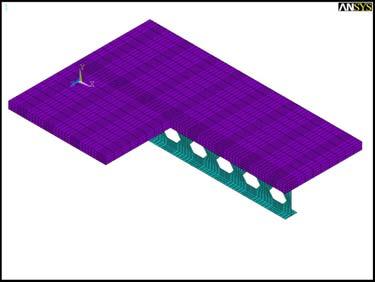 SHELL٤٣ element from ANSYS element library is used to model the bare steel castellated beam.