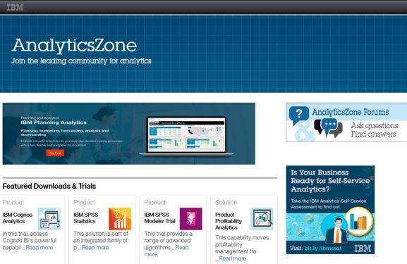 IBM AnalyticsZone Developer-focused environment for exploration and testing Downloads and trial