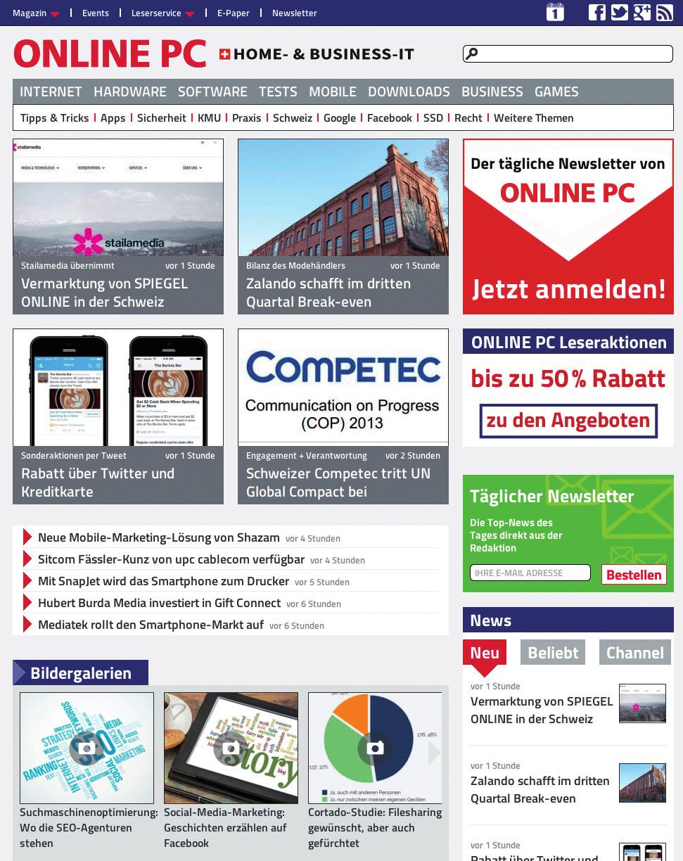I. Profile / User Statistics onlinepc.ch the IT platform for news and information At www.onlinepc.ch, users will find the most up-to-date news from Switzerland s IT world.