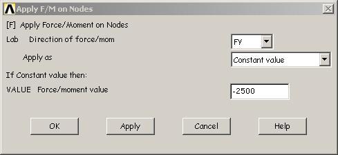 . Apply force load You have to apply a concentrated load at node with a value of 500 N.