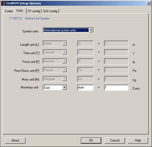 . Set units In CivilFEM you must define a unit system. CivilFEM will need such system to perform calculations according to Code. You should maintain it during the entire design.