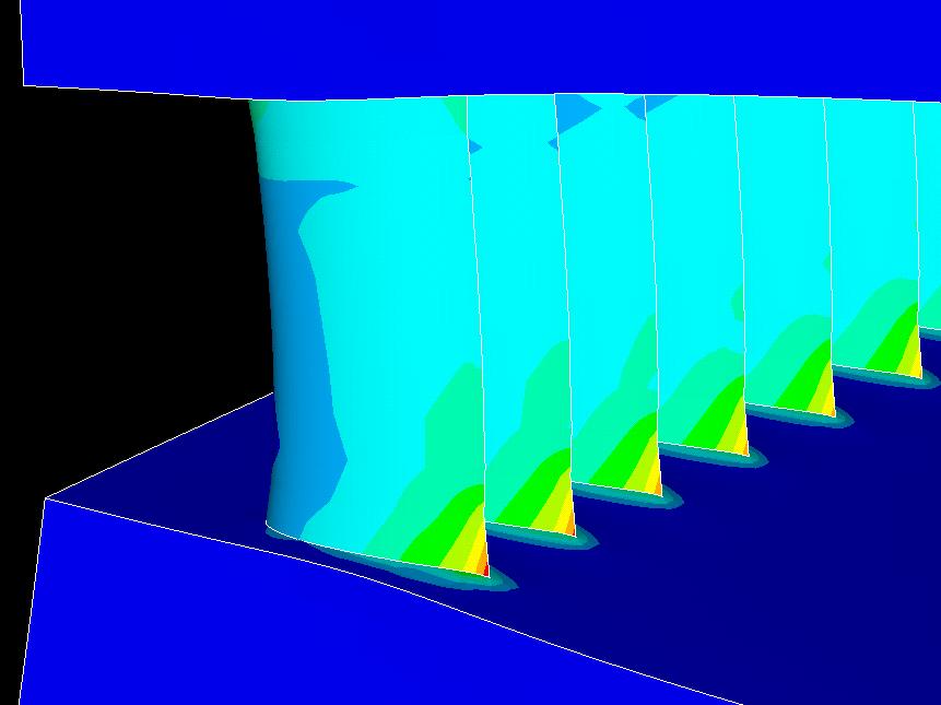 First principal stress results for 1 MPa pressure loading (Deformation is exaggerated.