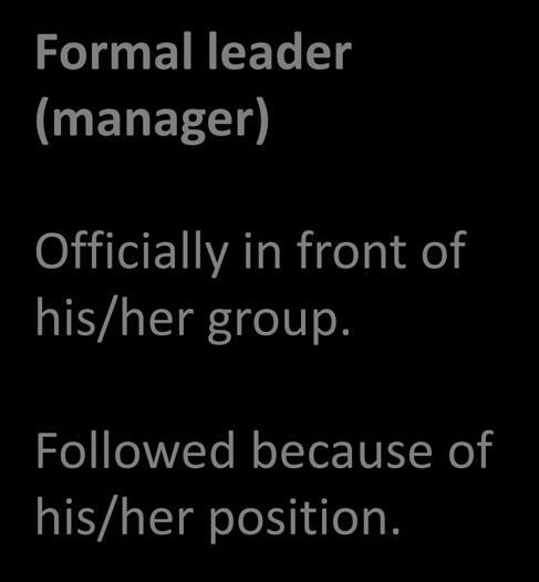 Types of leaders Formal leader