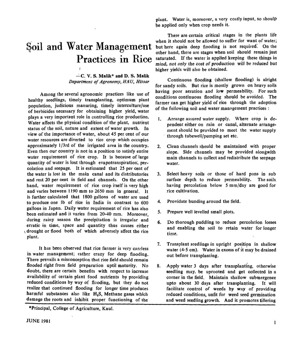 $oil and Water Management Practices in Rice I...:.c. V. S.
