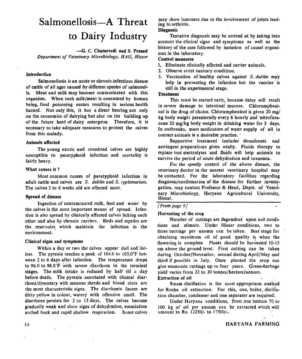 Salmonellosis-A Threat to Dairy Industry -G. C. Cbaturvedi and S.