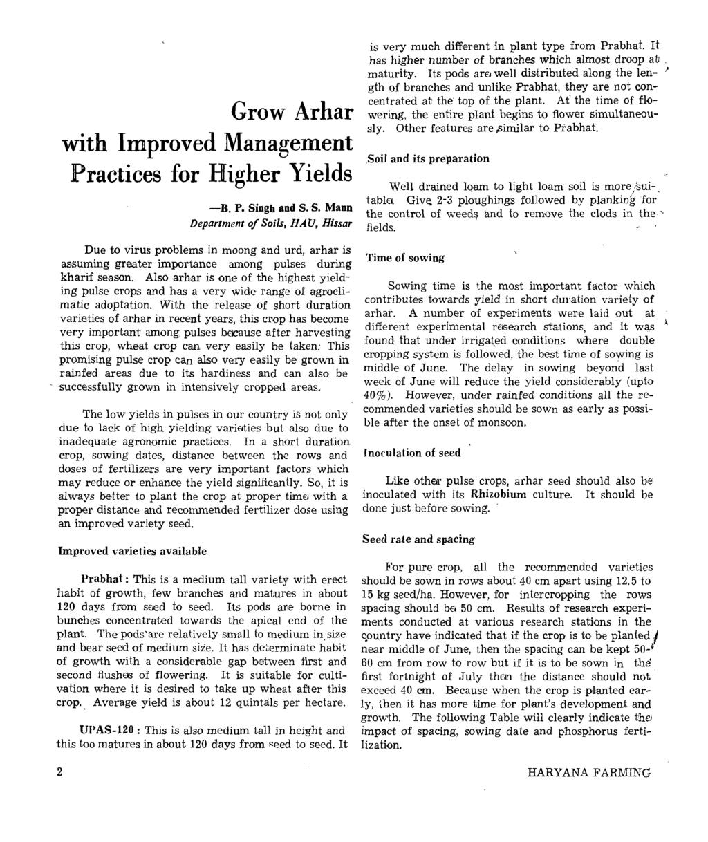 Grow Arhar with Improved Management Practices for Higher Yields -D. P. Si