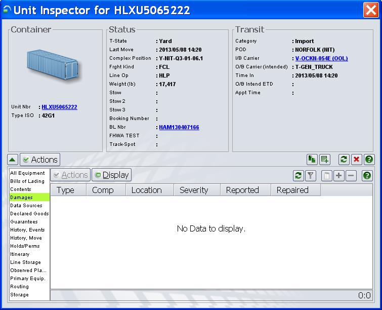 Unit Inspector>Details pane>damages. To display click on the tab.
