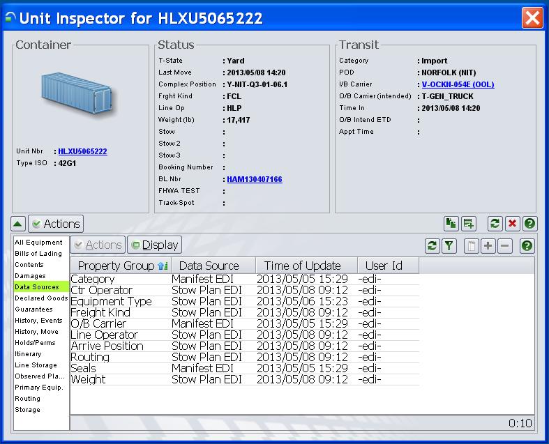 Unit Inspector>Details pane>data Sources. To display click on the tab.