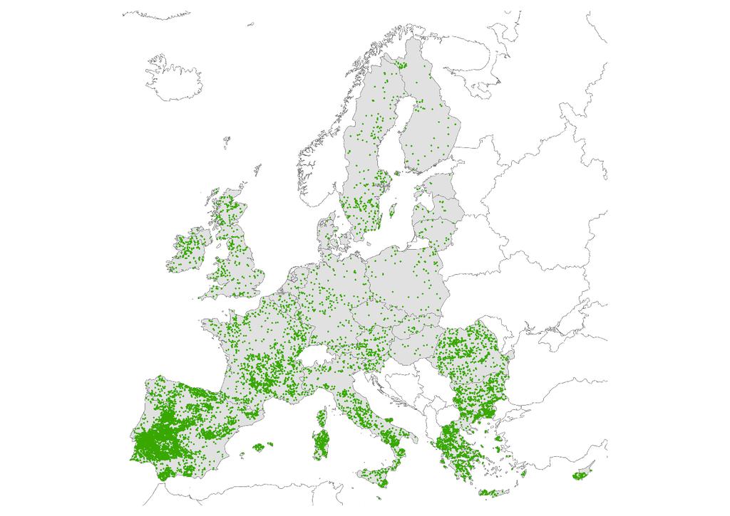 Total extent of agroforestry in Europe according to LUCAS According to literature study: 10.