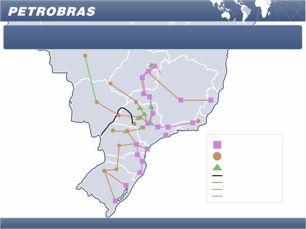 Ethanol Logistics System in Brazil Large scale marine terminals improve efficiency Large storage capacity necessary to regulate supply Pipelines reduce transport costs; improve energy efficiency