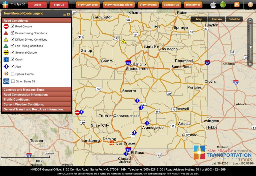 Figure 4 NMRoads Website, 2015 26 The website not only provides an interface for the general public to use, but also has a many background capabilities that can be utilized by NMDOT.