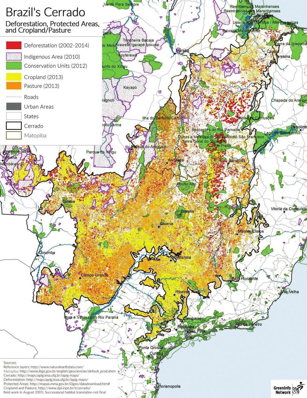 Expansion of cropland in western Bahia, northern Mato Grosso, Piauí, and Maranhão appears to be