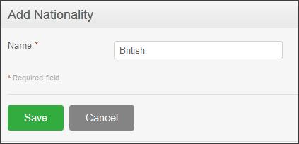 Figure 4.3: Add Nationality A list of nationalities as shown in Figure 4.