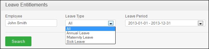 To view an employee s leave entitlement, the HR Admin can click on Leave>>Entitlements>>Employee Entitlements as shown in Figure 10.7.