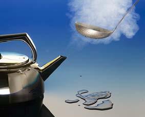 2- Now hold a ladle horizontally, with the cup of the ladle placed directly in the path of the steam, and place a bowl beneath.