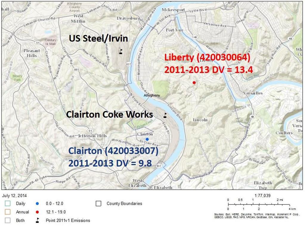 Steel Irvin Plant is the second closest of the nine sources, located two miles to the west/northwest of the Liberty monitor.